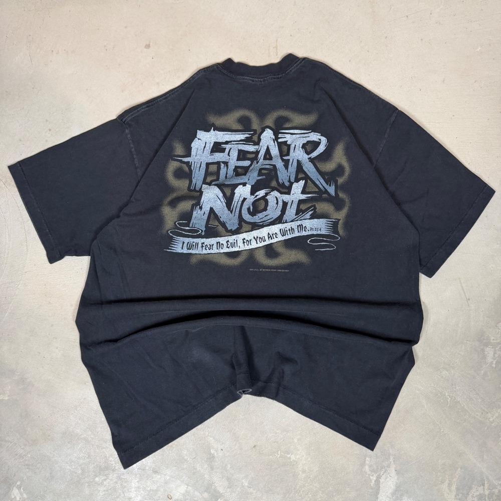 Vintage Tee Jays Fear Not Psalm 23:4 T-Shirt XL Black Single Stitch USA jesus